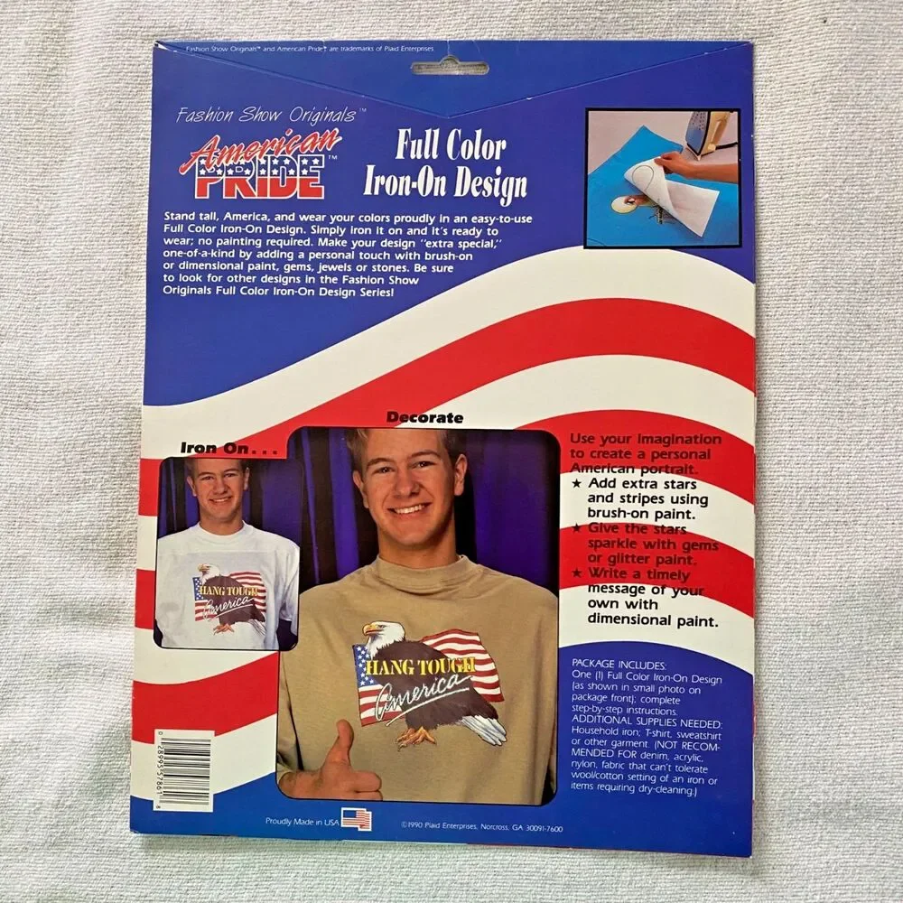 Plaid 1990s  Hang Tough  America Eagle Flag Full Color Iron-on Transfer #57861